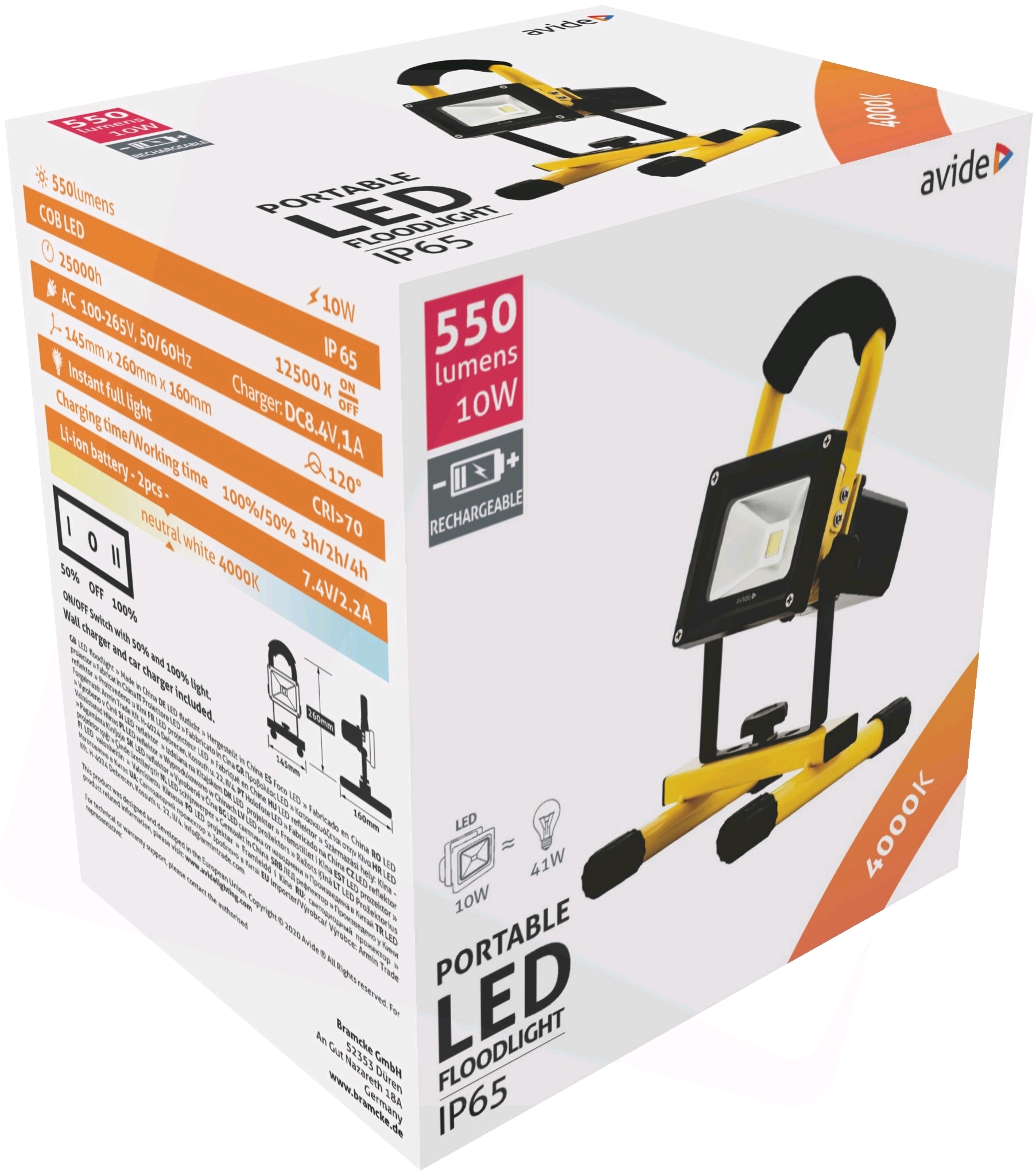 Avide LED Reflektor Akkumulátoros 10W NW 4000K
